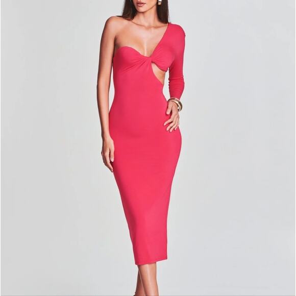 Ser.O.Ya Retrofête Ivana Coral Cutout One Sleeve Midi Dress XS NWT - Picture 2 of 12